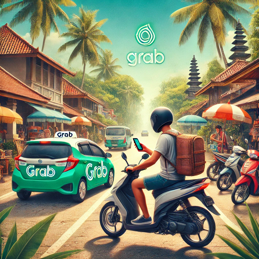발리에서 스쿠터와 그랩을 이용하는 여행자의 모습