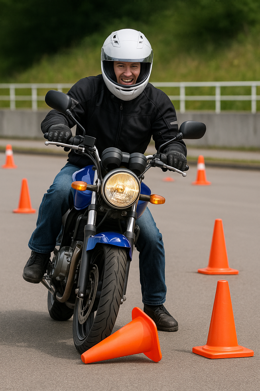 오토바이 기능시험 도중 실격 장면