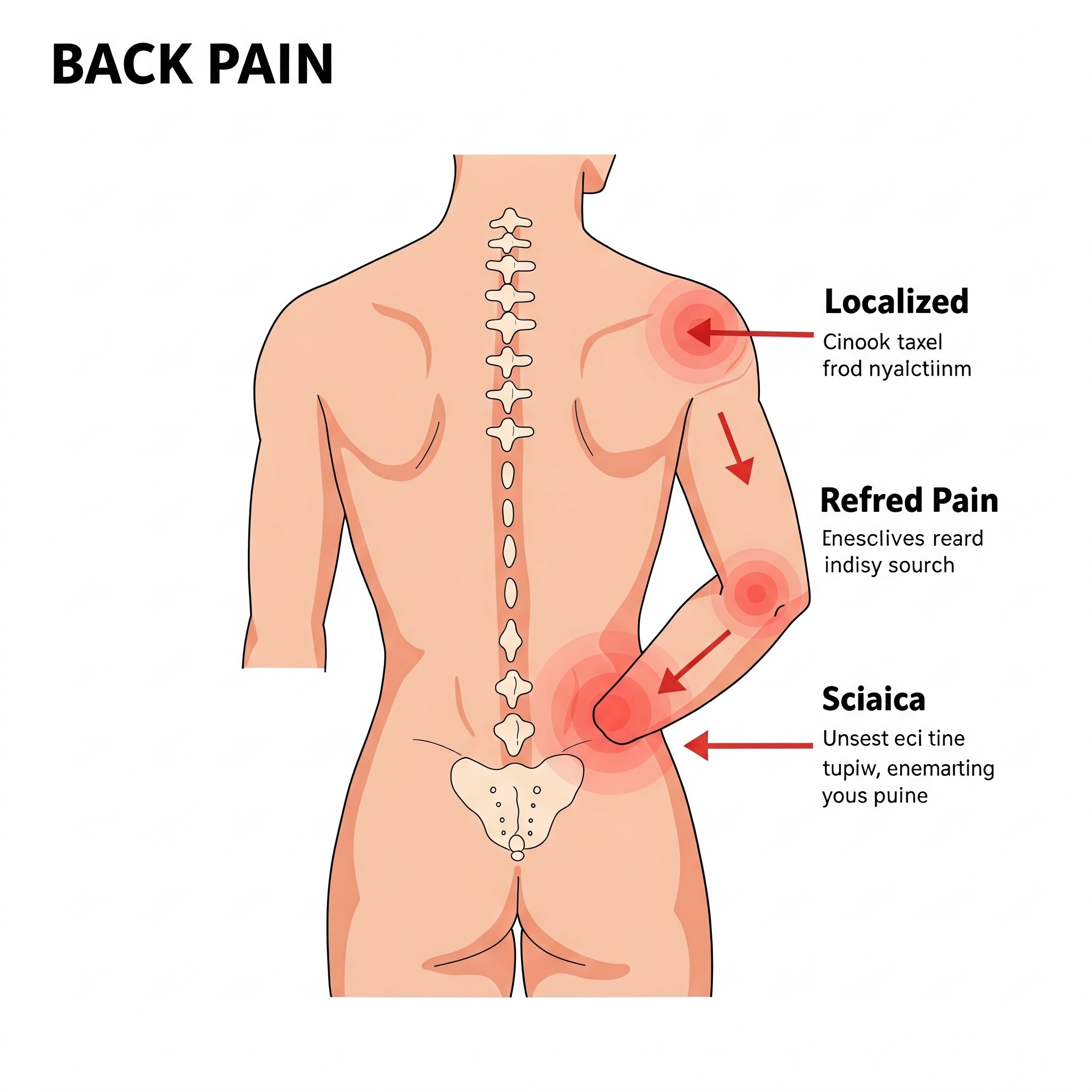 의학적 척추와 통증 부위를 표시한 그림
