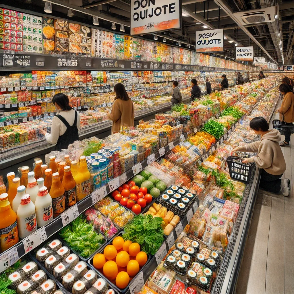 일본 돈키호테 매장의 신선식품 및 도시락 진열대