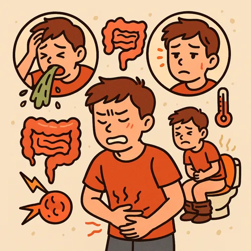 구토 증상 느끼는 인물 표현