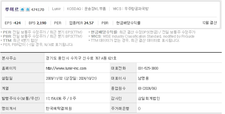 루미르 주가 기업개요