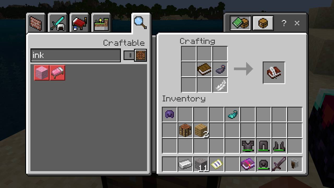 마인크래프트 책과 깃펜 조합법, 사용법