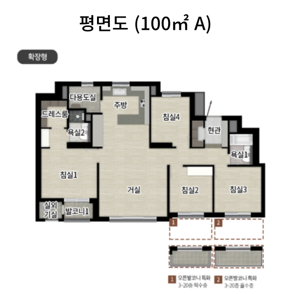 리버센 SK VIEW 롯데캐슬 평면도 100A