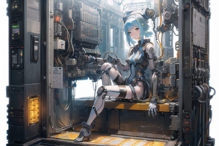 1 mechanical girl locked on a hanger
