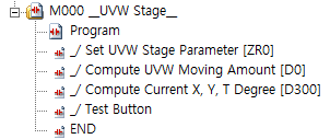 GX Works2 UVW 스테이지 샘플 프로그램 구성