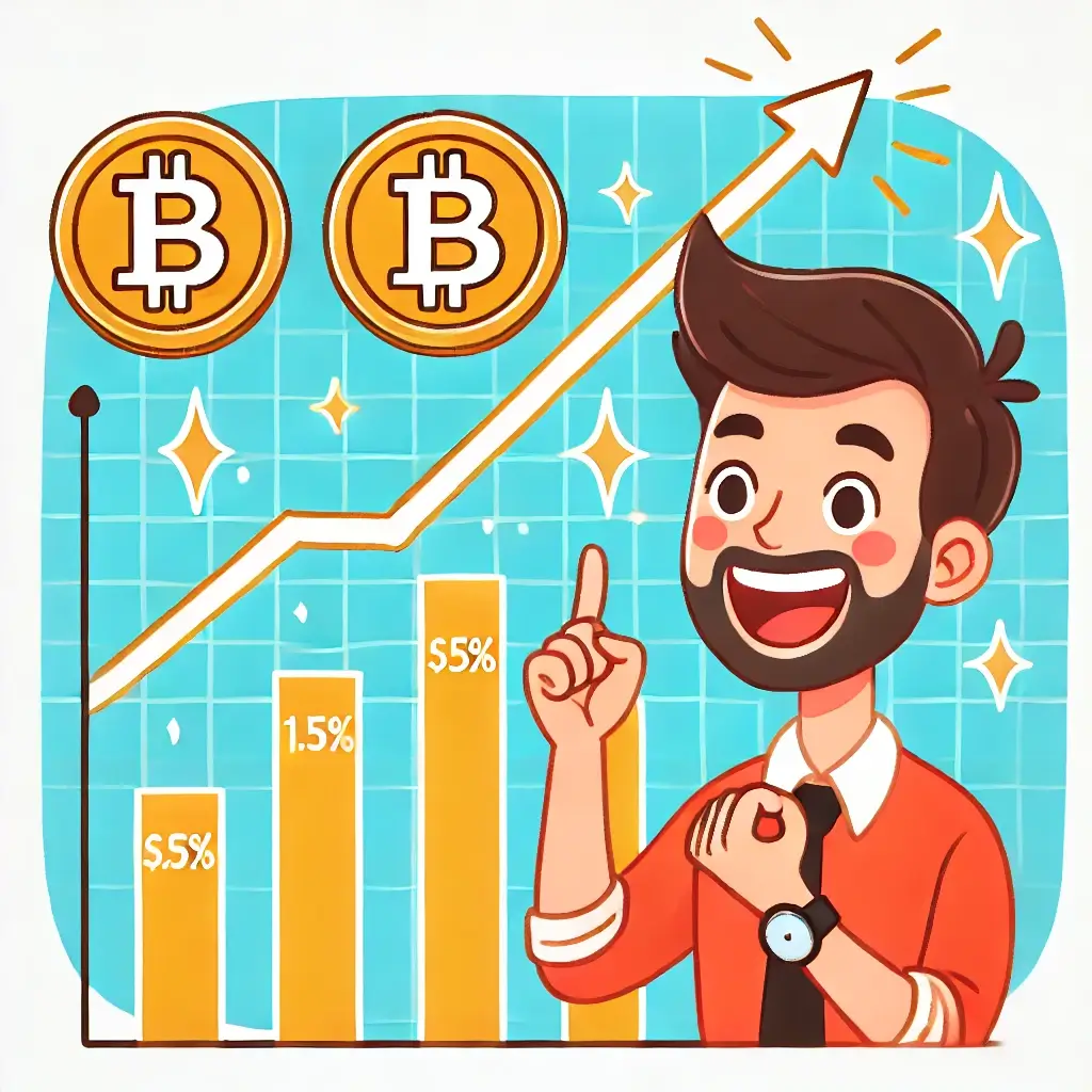비트코인이 상승해서 기분 좋은 남자의 모습
