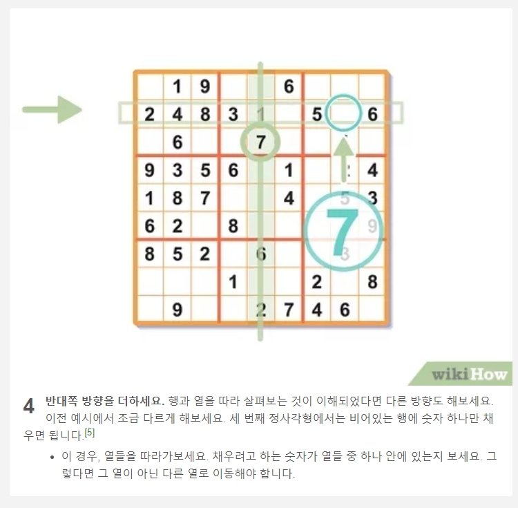 주변의 숫자 7을 단서로 빈칸의 위치를 찾는 과정
