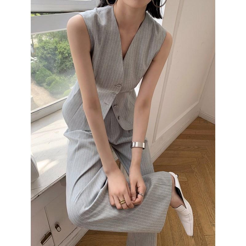 조끼 스트라이프 롱치마 여자 정장 롱스커트 바지 팬츠