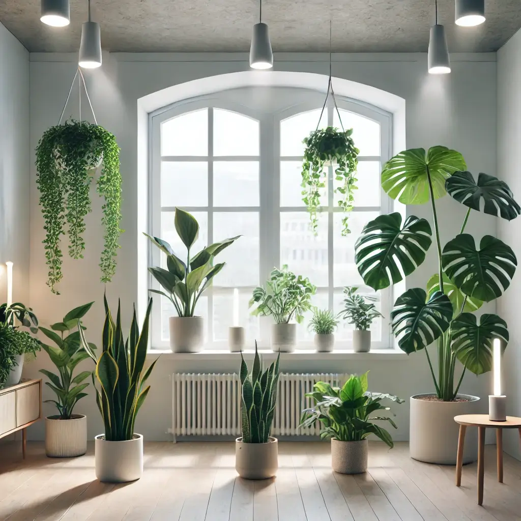 실내 식물 배치와 빛 조건 이미지