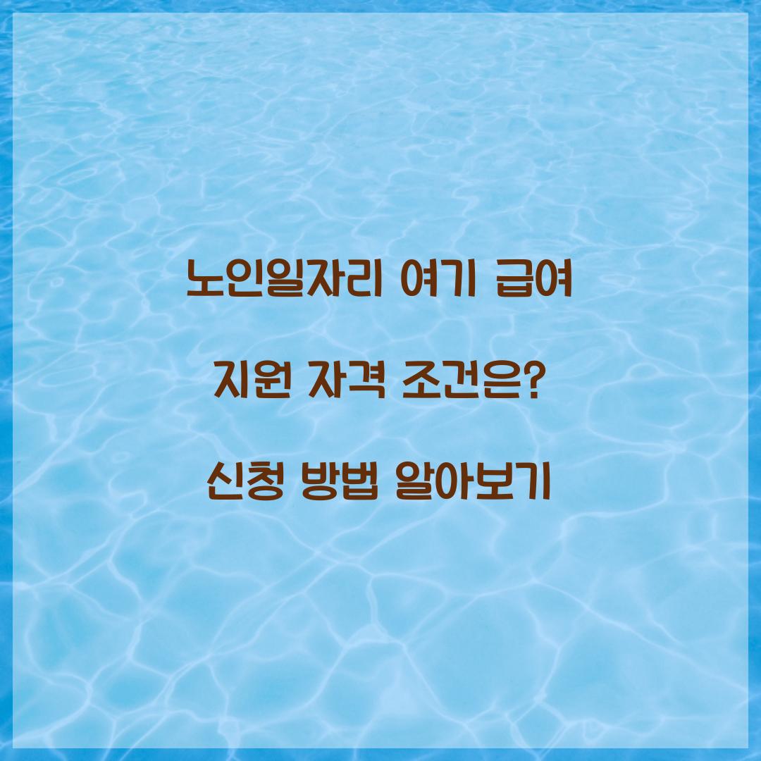노인일자리 여기 급여 지원 자격 조건