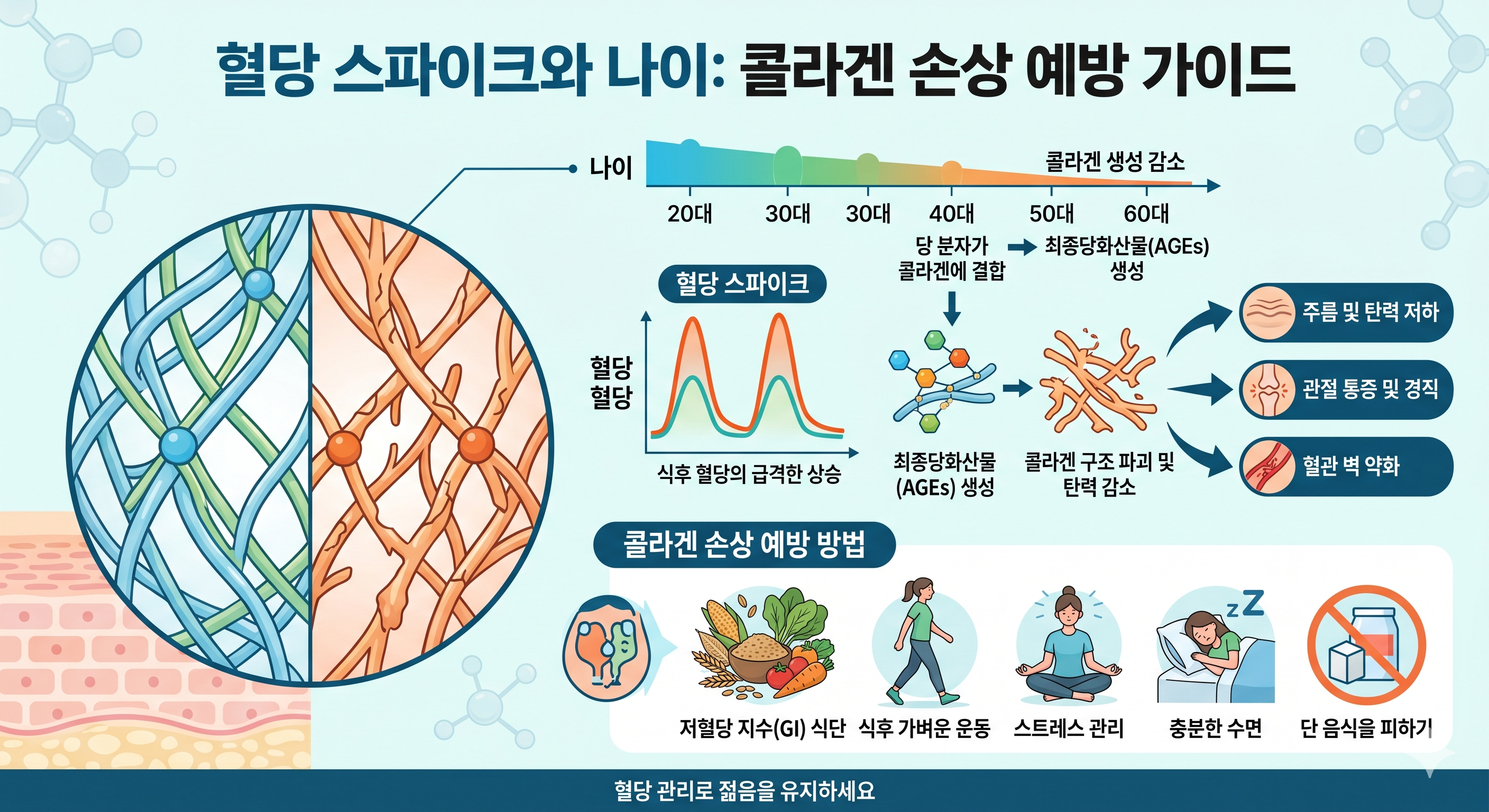 혈당 스파이크 AGEs 당화 &mdash; 콜라겐 손상 혈관 노화 식사 순서 예방 전략