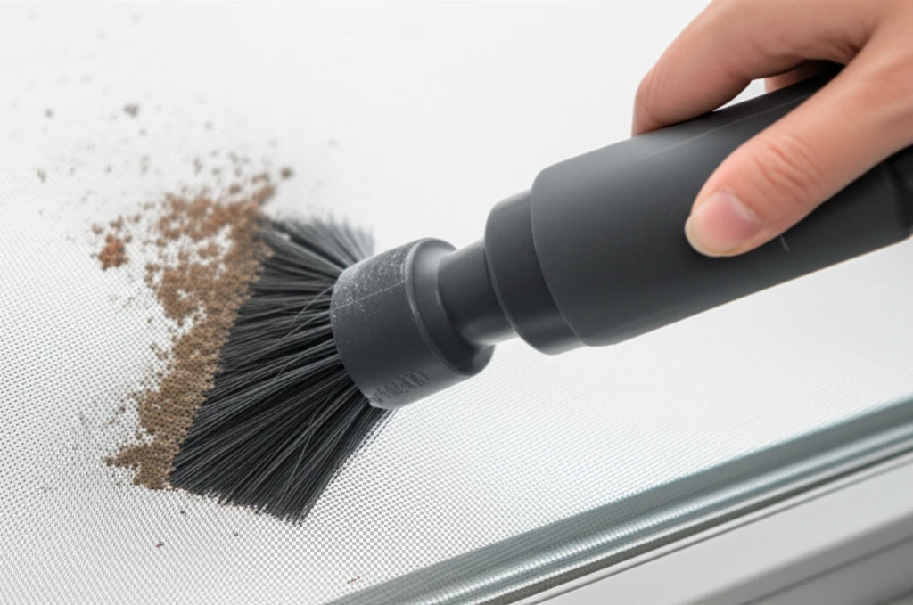 먼지 쌓인 방충망, 깨끗하게: 청소 ..