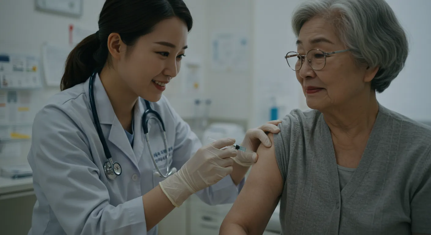 병원에서 안전하게 독감 예방주사를 맞고 있는 어르신의 모습
