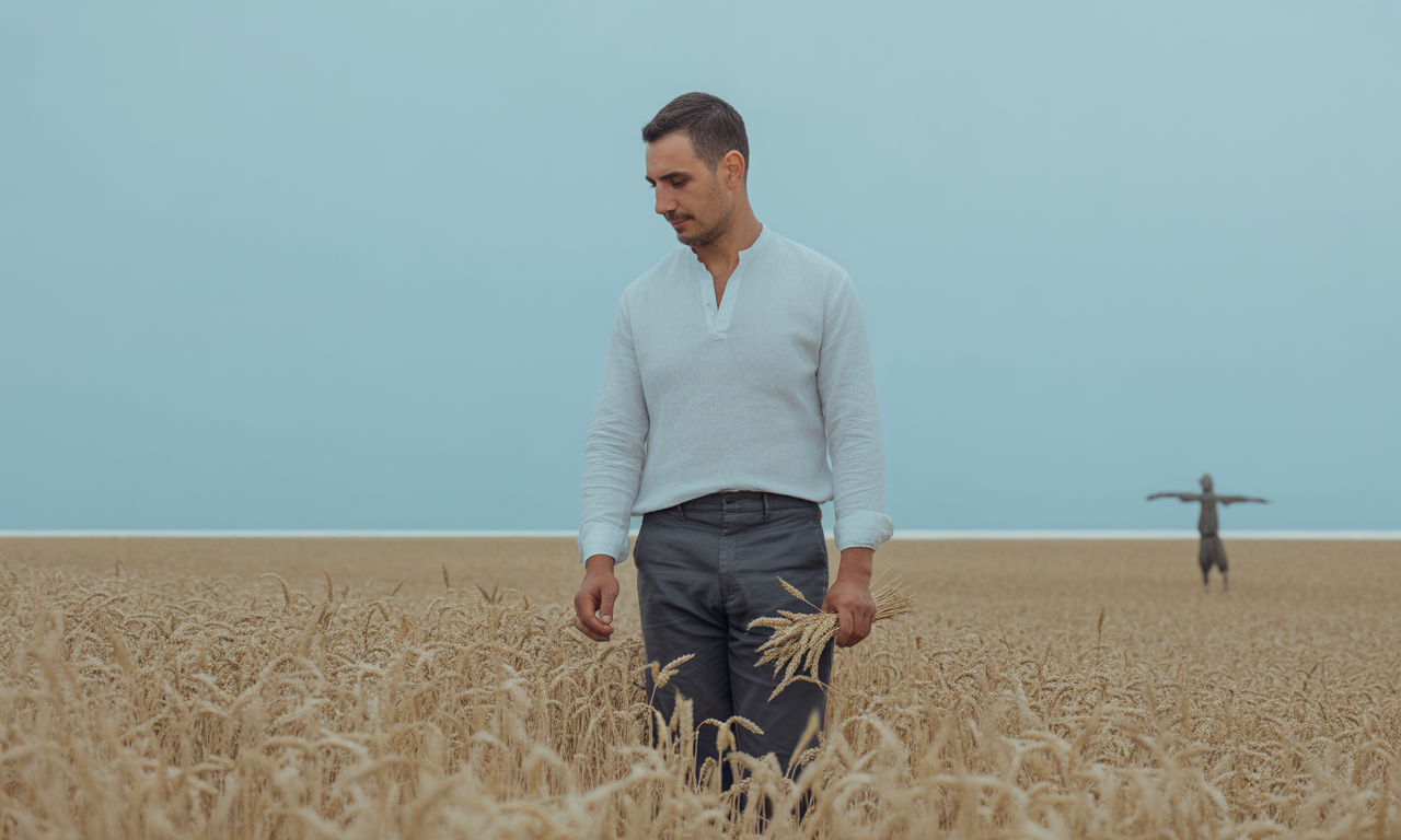 농업 종사자 (벼들 사이에 한 남자가 서있는 모습)