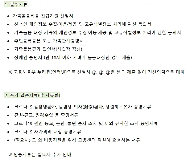 가족돌봄지원-제출서류