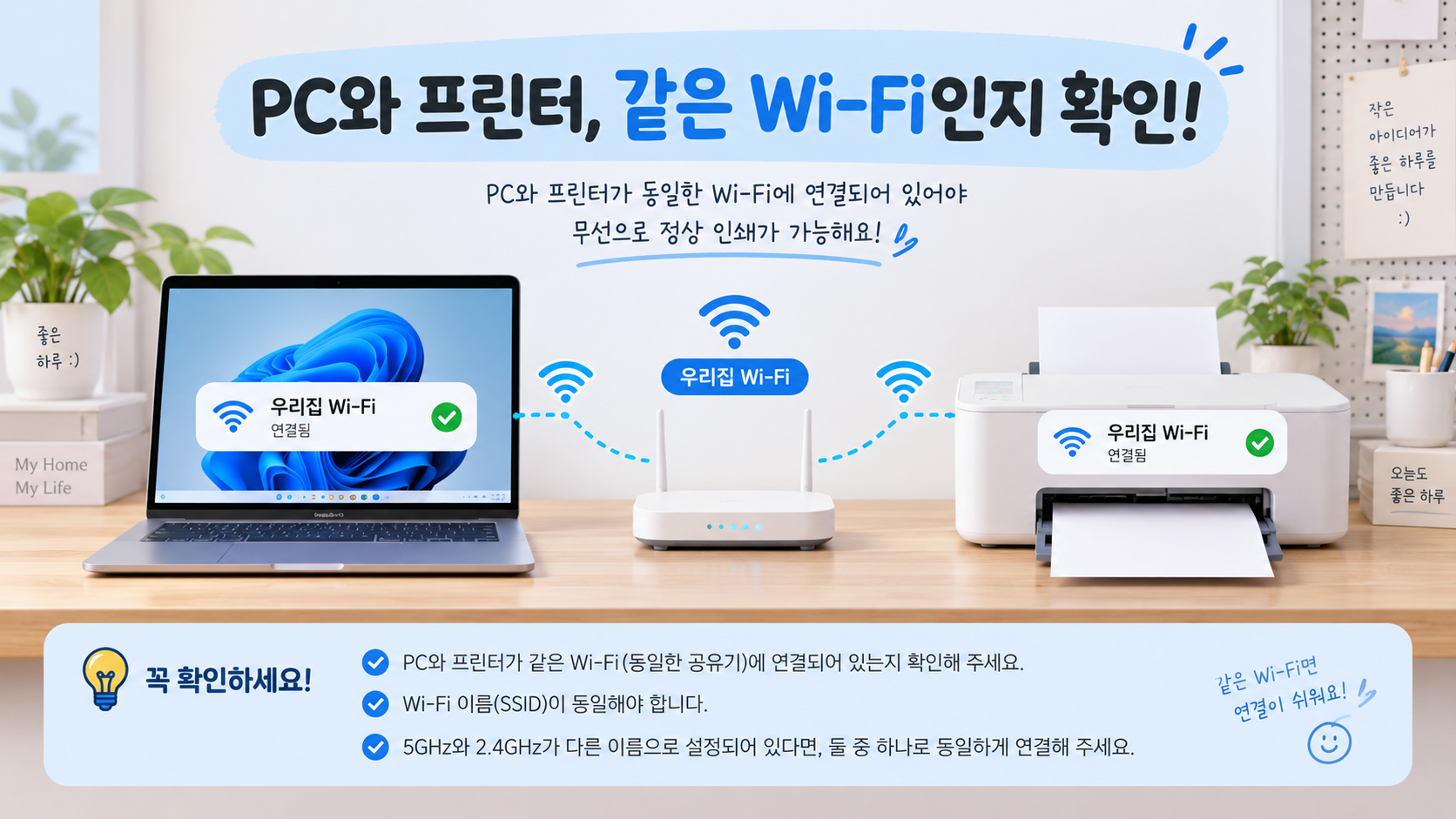 PC와 프린터가 같은 Wi-Fi에 연결