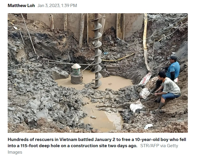 베트남 건설현장 기초공사 구멍에 빠진 소년...당국자 "도저히 이해 안가" VIDEO: Rescuers in Vietnam try to save boy trapped in concrete pile