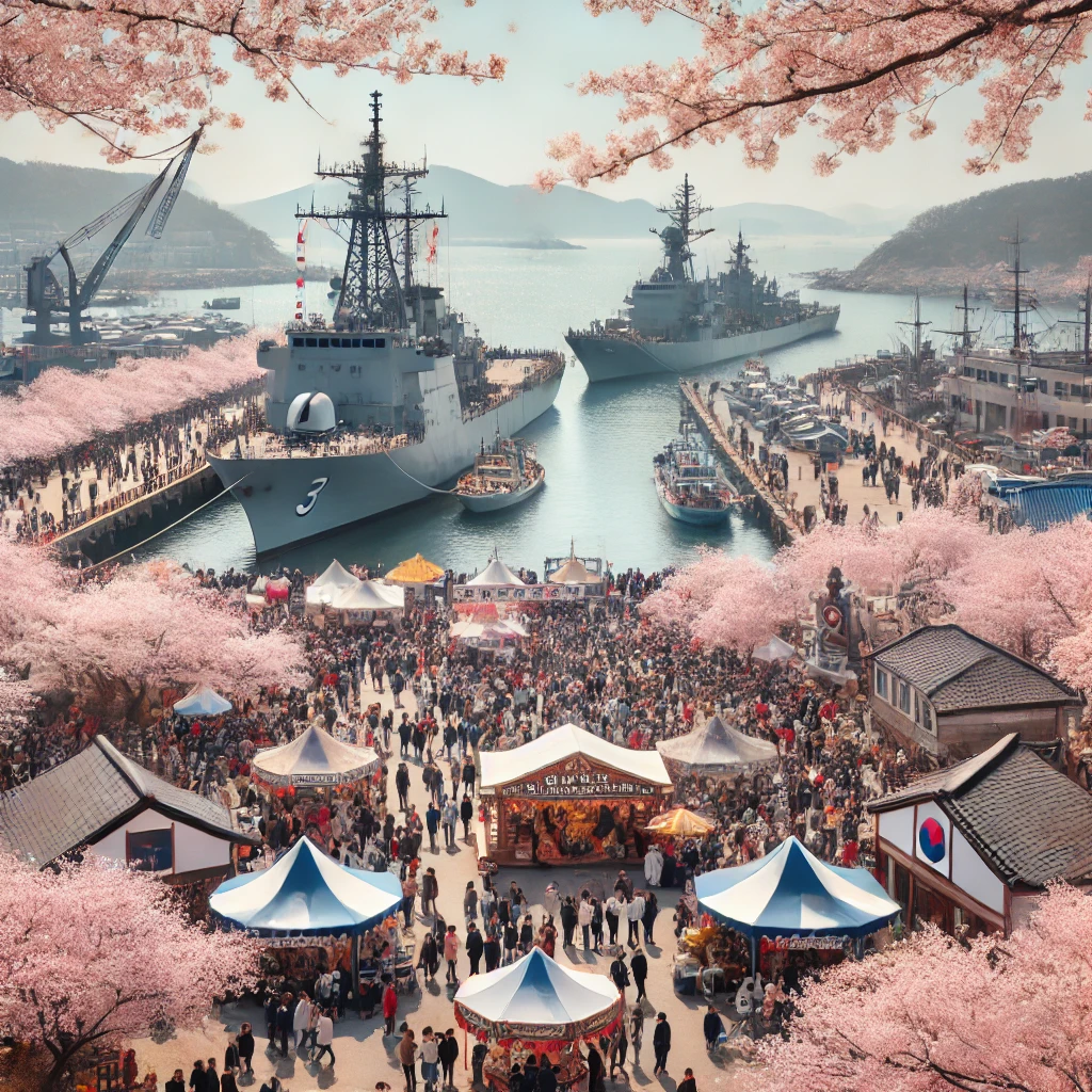 진해 벚꽃과 군함의 조화