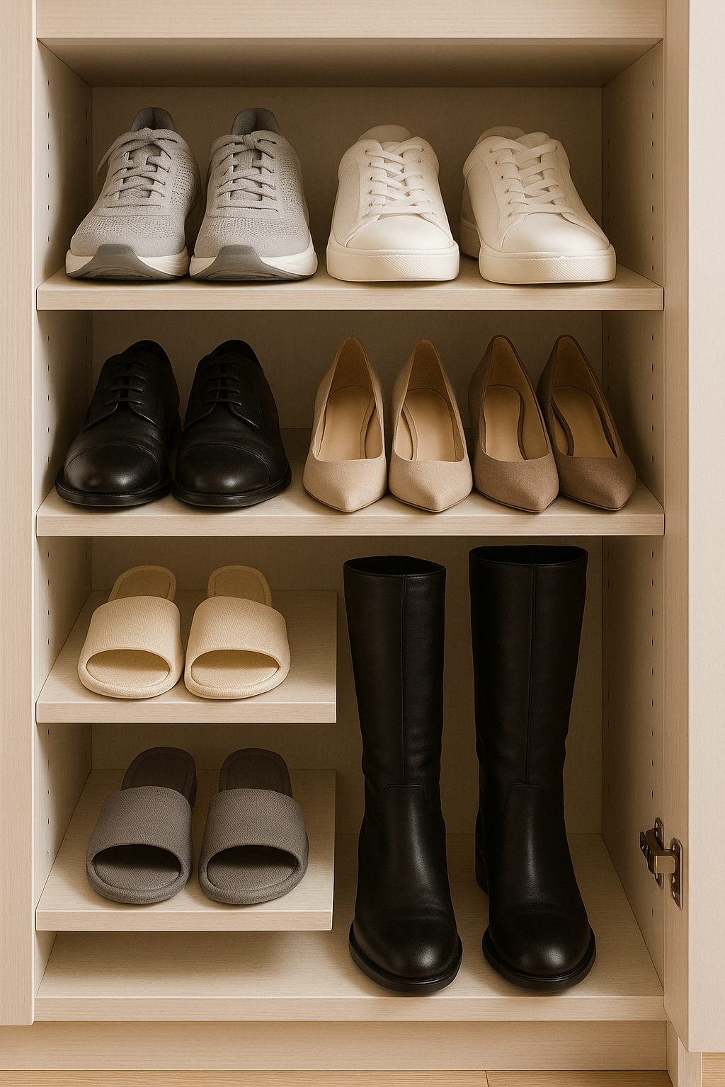 종류별로 정리된 신발장 내부