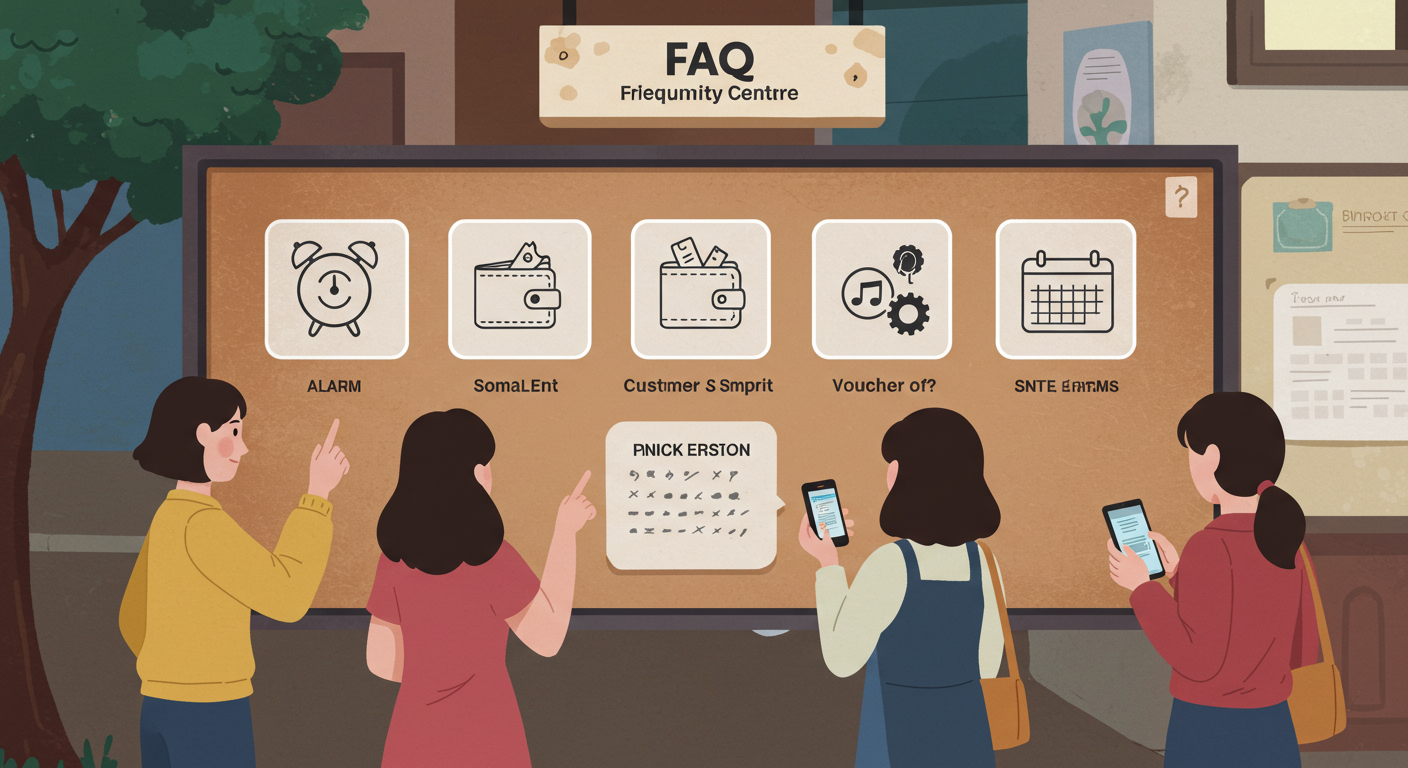 자주 묻는 질문을 게시판과 스마트폰으로 함께 확인하는 장면