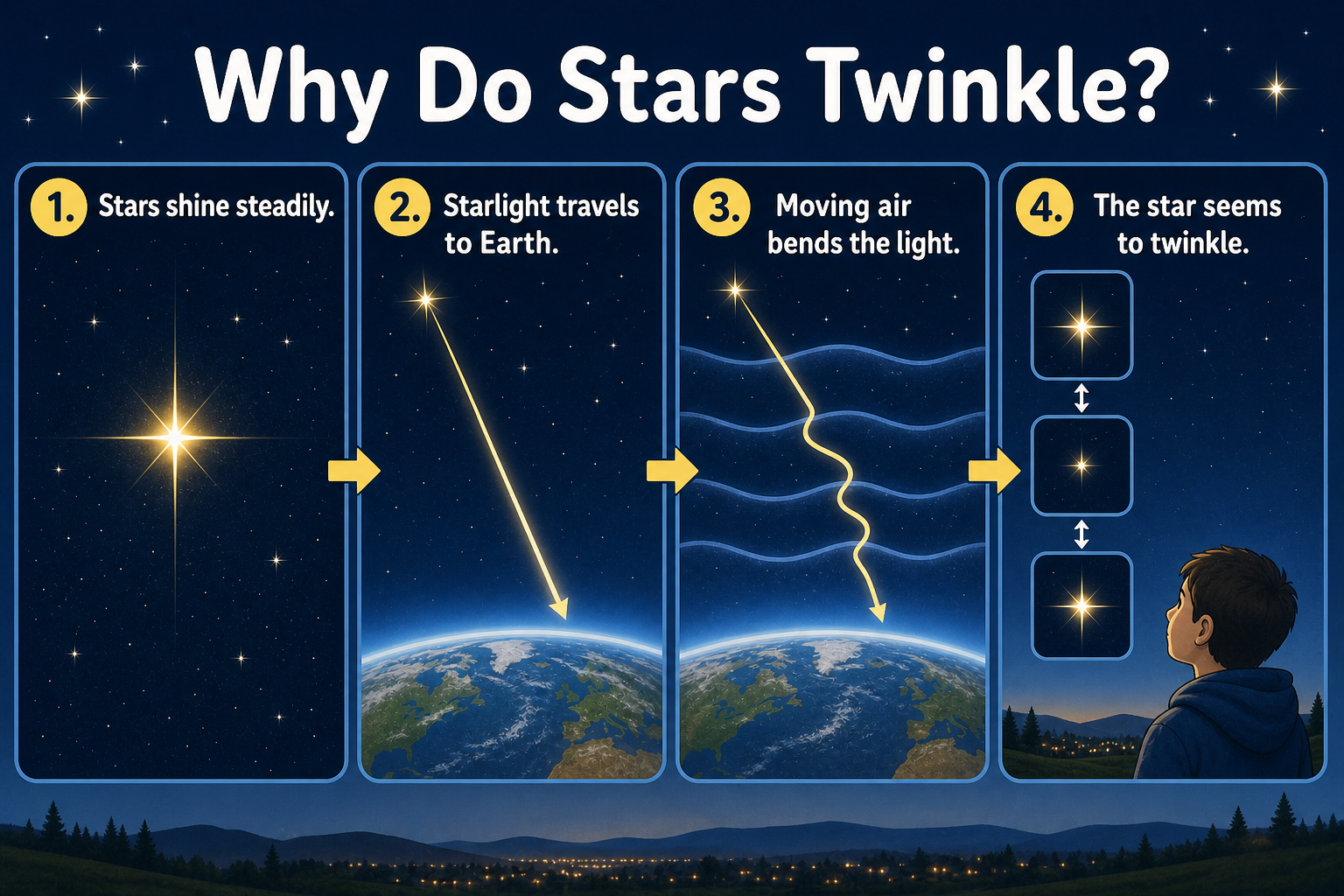 Infographic explaining why stars twinkle