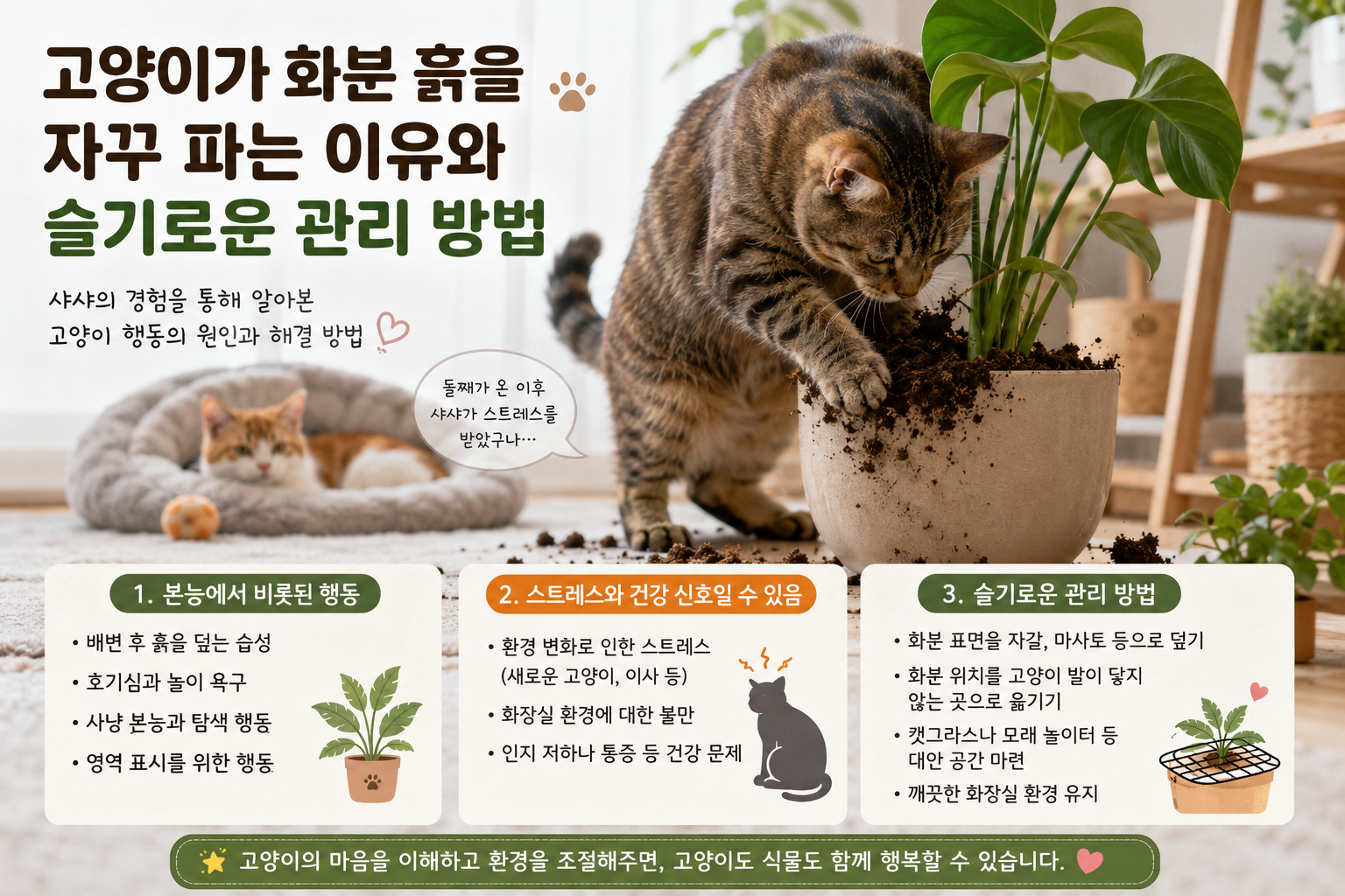 화분의 흙을 자꾸파는 고양이, 이유와 실전관리방법