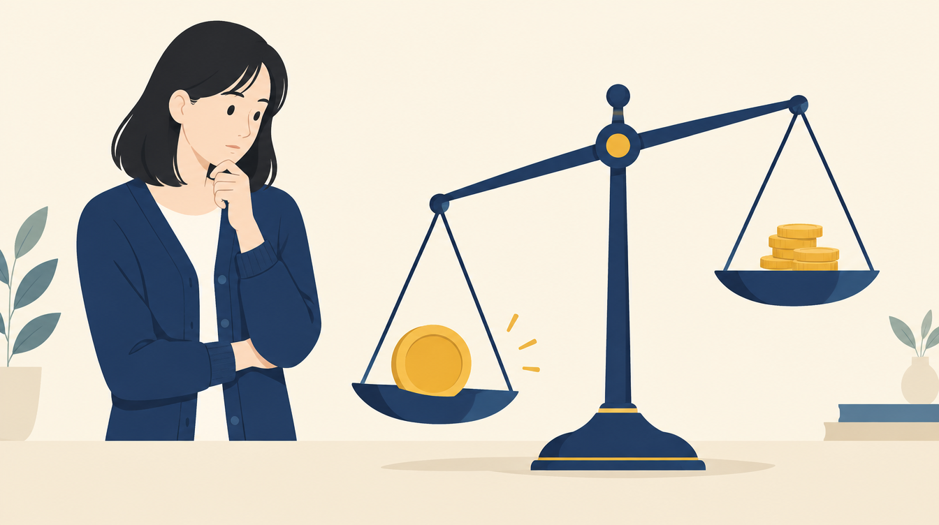 손실회피 편향의 뜻과 원리를 표현한 저울 일러스트