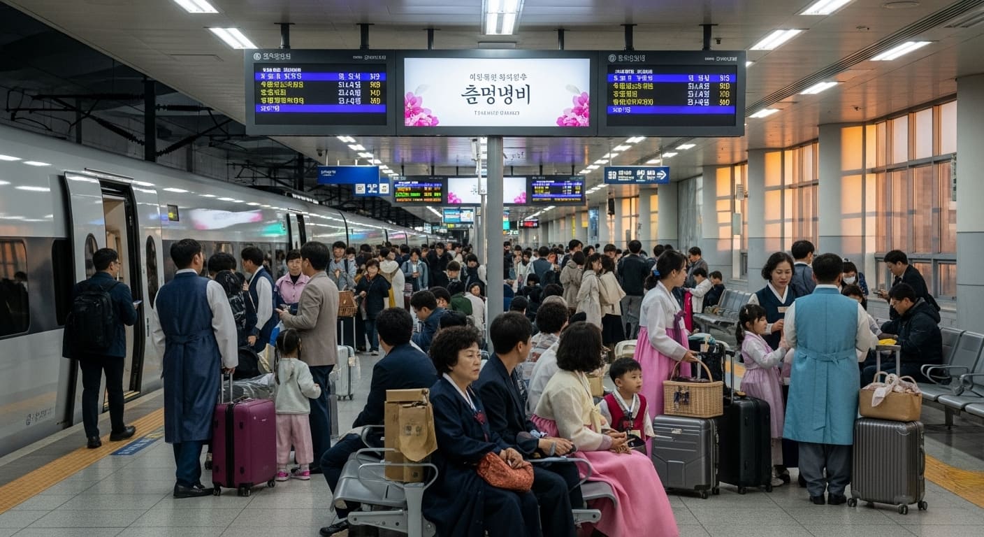 추석 귀성객으로 붐비는 기차역 대합실