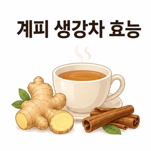 생강과 계피, 따뜻한 찻잔으로 표현한 계피 생강차 효능 안내 이미지