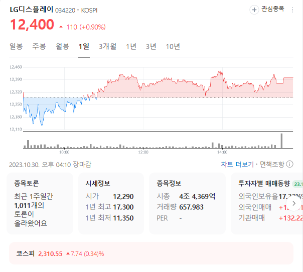LG디스플레이 주가