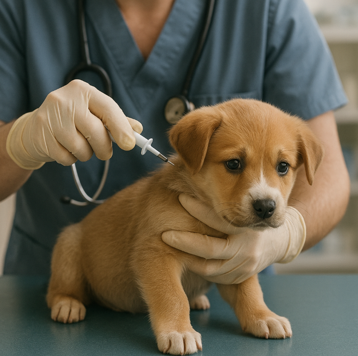 동물 인식표 삽입하는 강아지