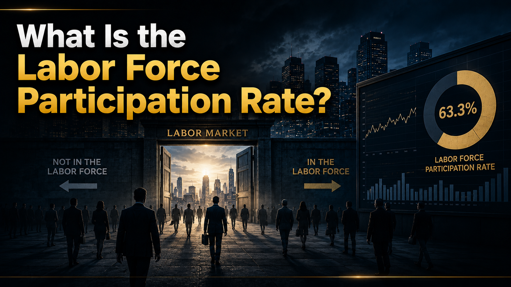 Cinematic illustration explaining the Labor Force Participation Rate and its role in measuring participation in the U.S. labor market.