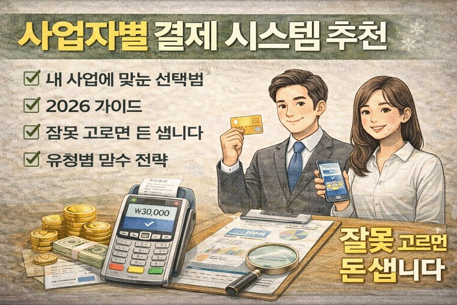 사업자별 결제 시스템 추천&middot;내 사업에 맞는 선택법&middot;2026 가이드&middot;잘못 고르면 돈 샙니다&middot;유형별 필수 전략