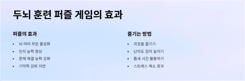 두뇌 훈련 퍼즐 게임의 효과