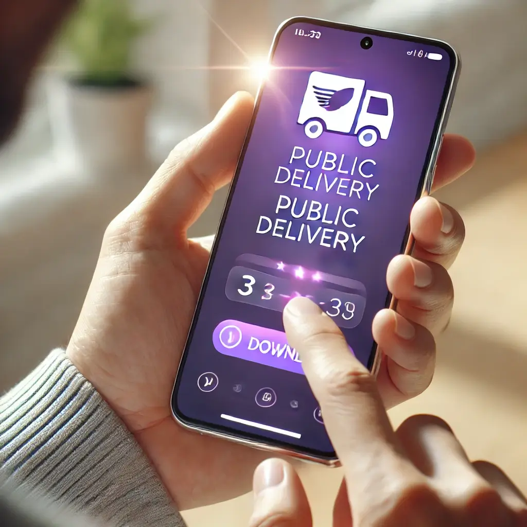 공공배달앱 다운로드 화면을 보는 스마트폰 유저