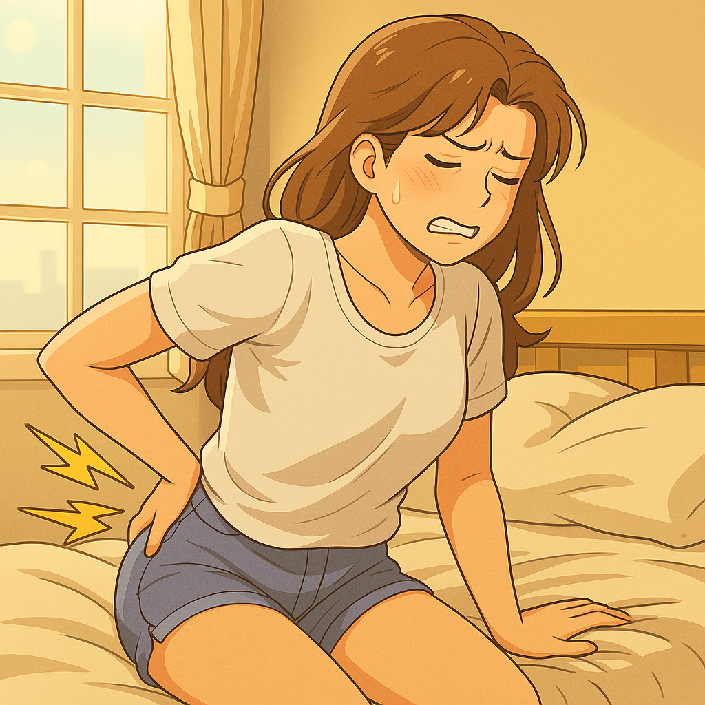 허리 통증을 느끼고 있는 여성
