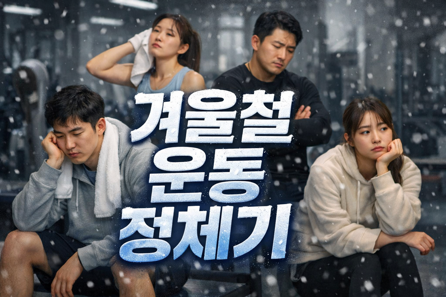 겨울철 운동 효과가 정체된 것처럼 느껴질 때의 심리와 체감 변화를 보여주는 헬스장 이미지