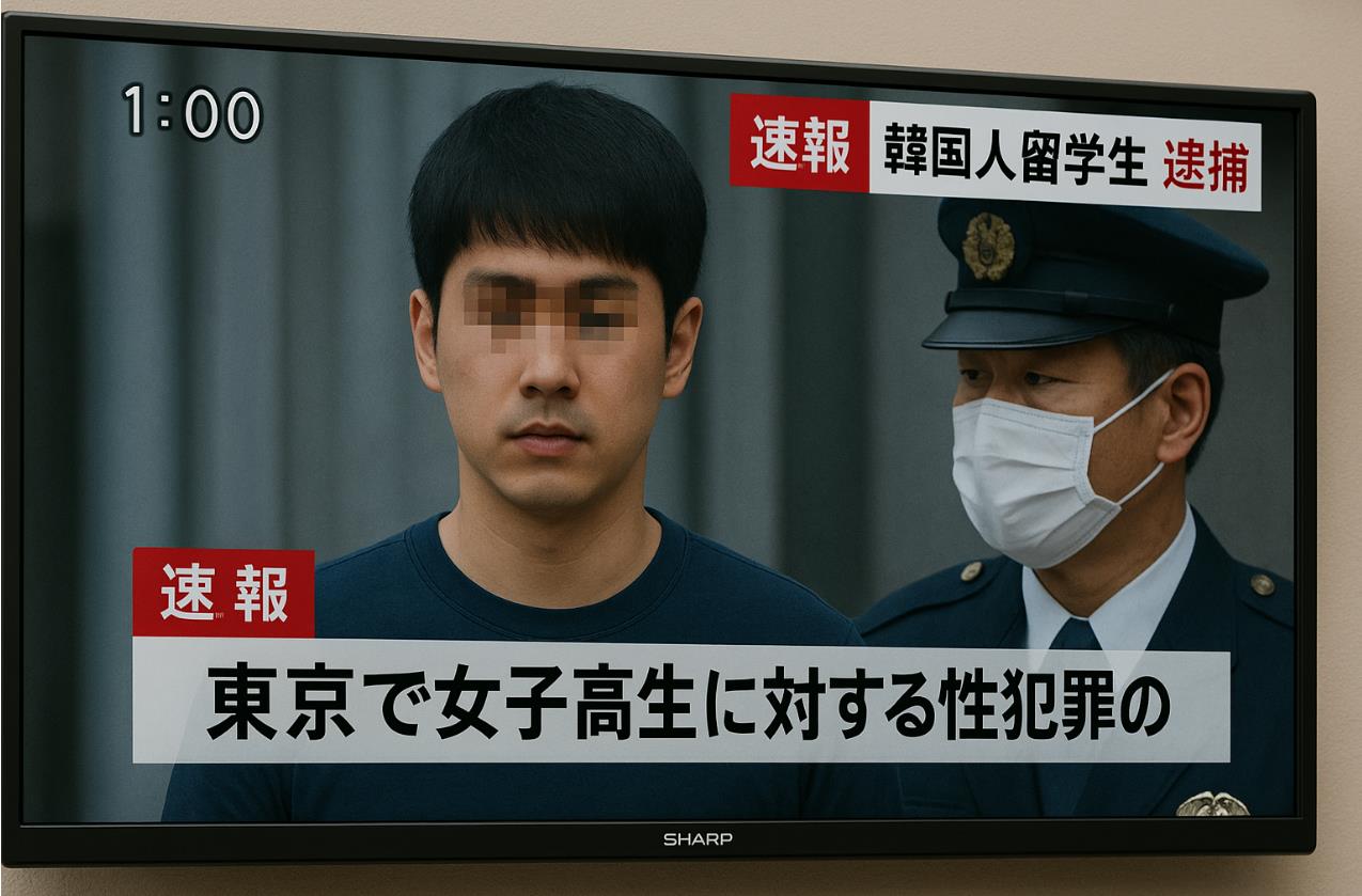 TV 화면에 사건 뉴스가 방송되는 장면