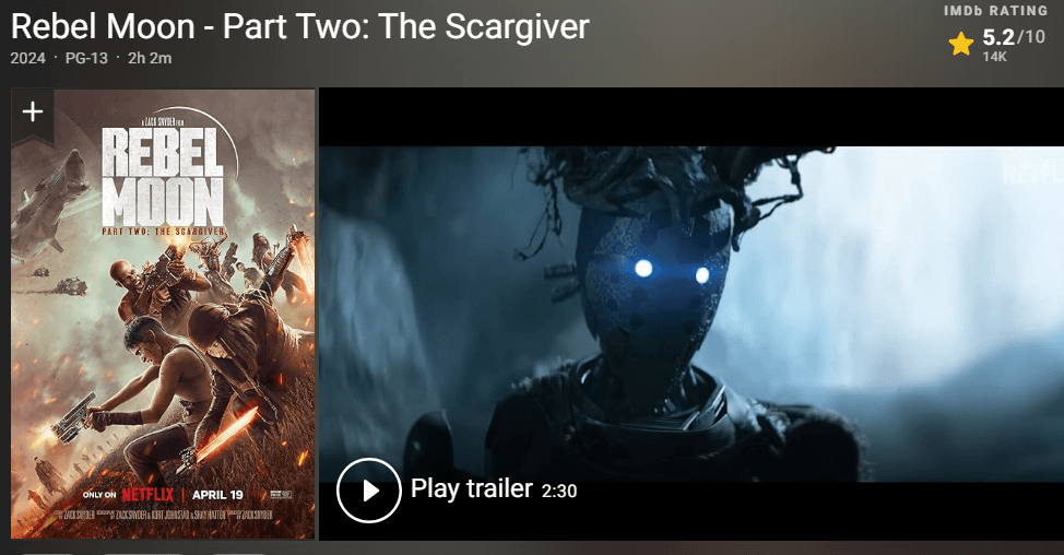 레벨 문(Rebel Moon) 파트2 : 스카기버 줄거리, 평점, 후기