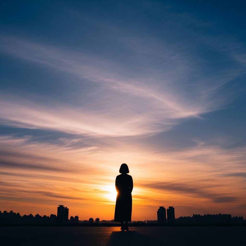 심야약국23&amp;#44; 석양을 바라보는 여성 실루엣