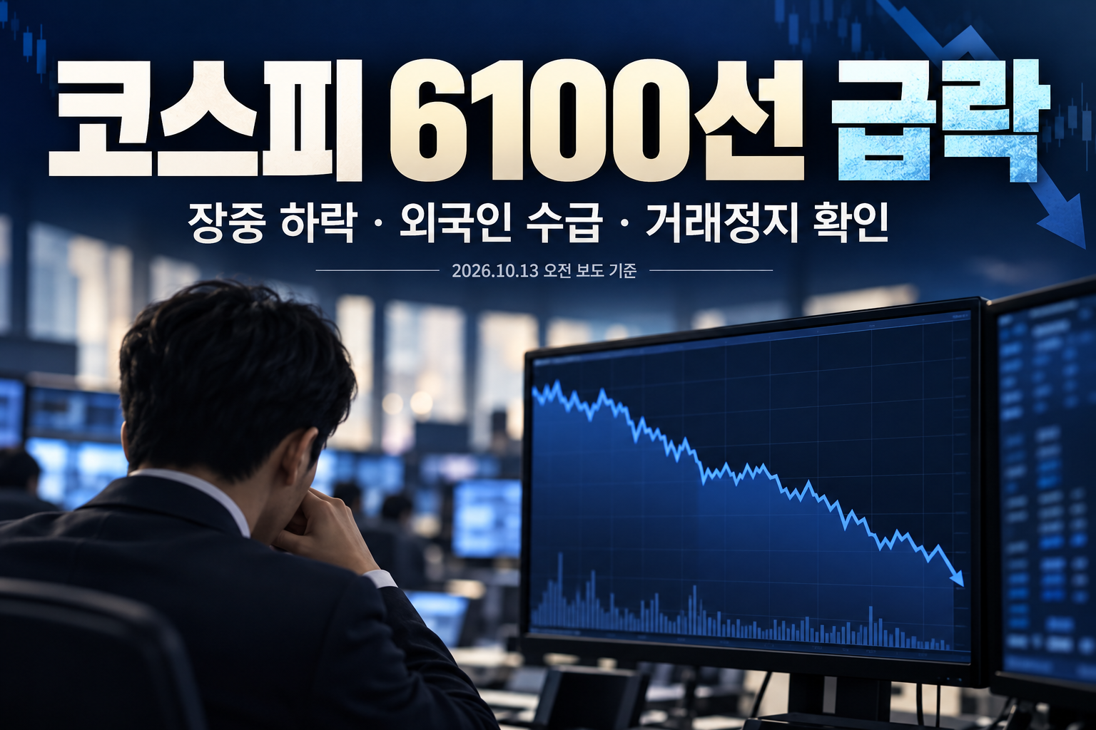 코스피 6100선 급락 - 장중 하락 배경&middot;외국인 수급&middot;거래정지 확인