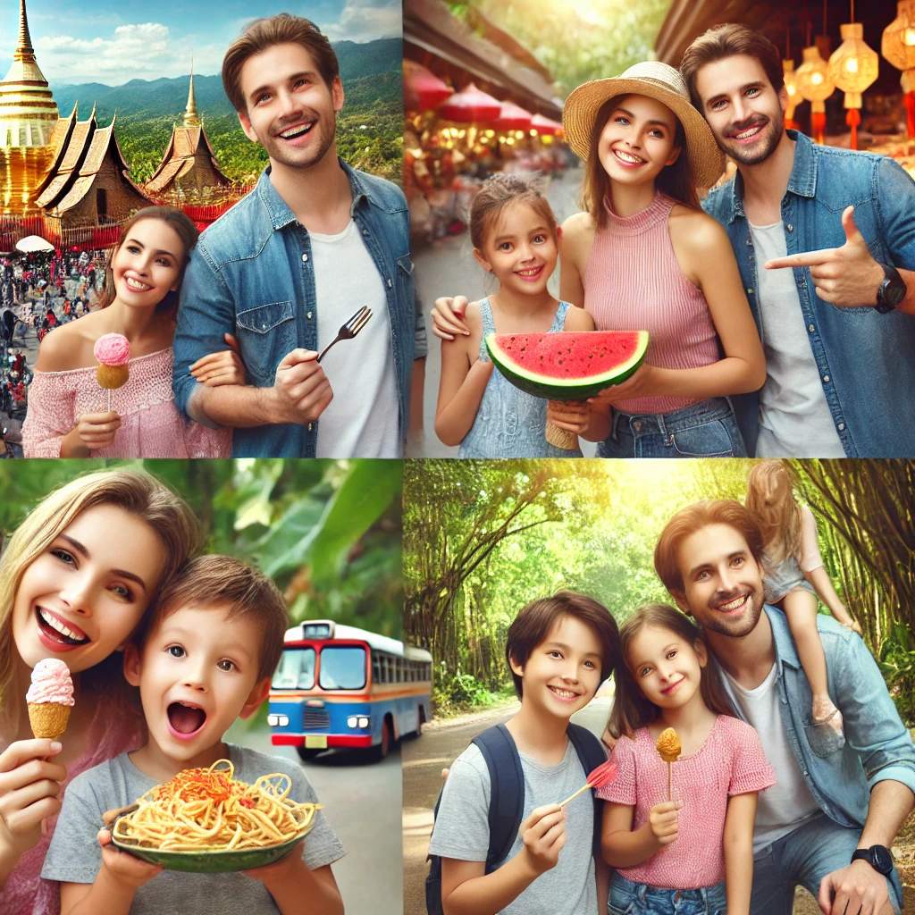 치앙마이에서 가족들이 즐겁게 여행하는 모습