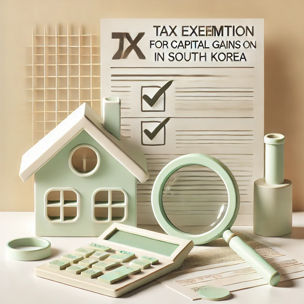 1가구 2주택 양도소득세 비과세를 나타내는 집 아이콘과 세금 문서, 체크 표시