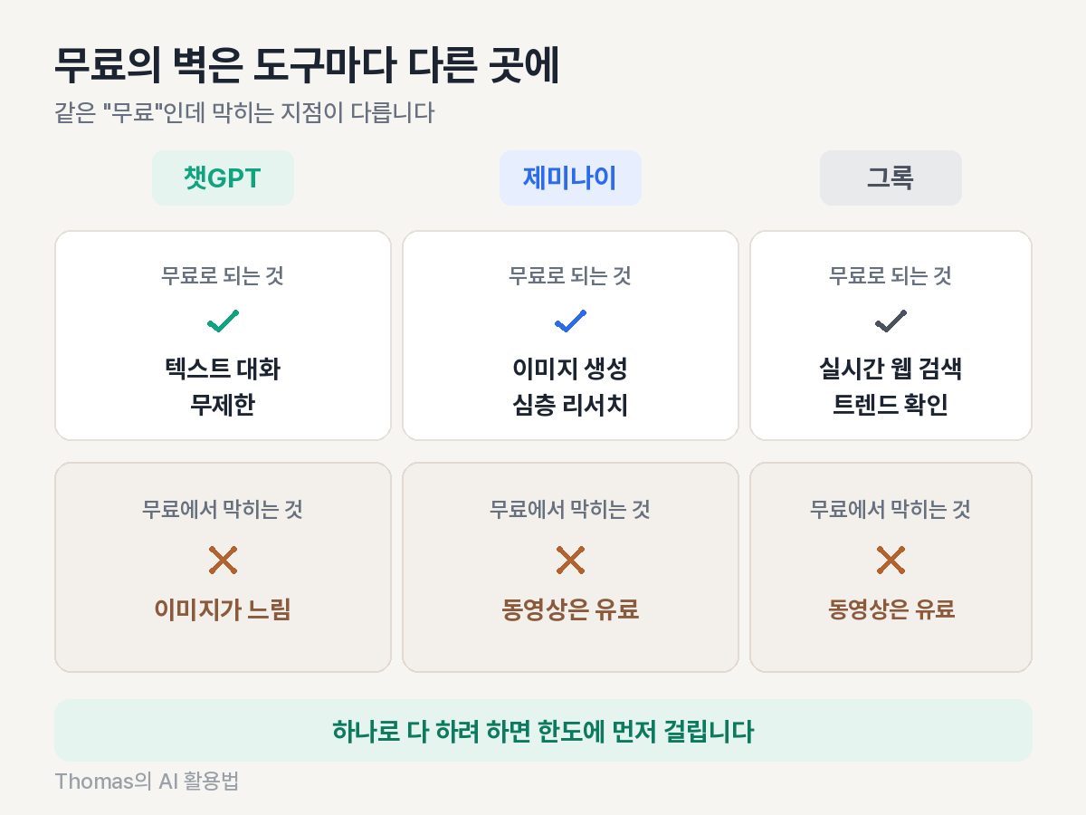 무료에서 막히는 지점이 도구마다 다른 이유 (10월 5일 재확인)
