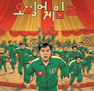 오징어 게임1 에 이어 오징어 게임 시즌2 에 참석한 사람들이 초록색 체육복을 입고 뛰는 모습