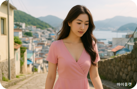 동피랑 언덕길을 걷는 모습