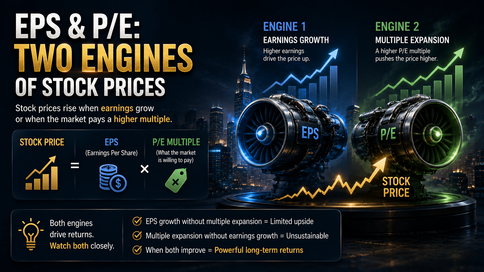 EPS growth and P/E multiple expansion as two key drivers of stock prices