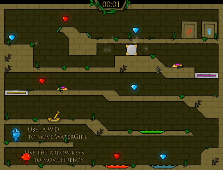 불과-물-2인용-게임하기-1-포레스트템플-시작-화면