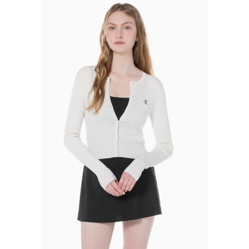 Calvin Klein Jeans CK 여성 슬림 골지 라운드 숏 가디건 J223846